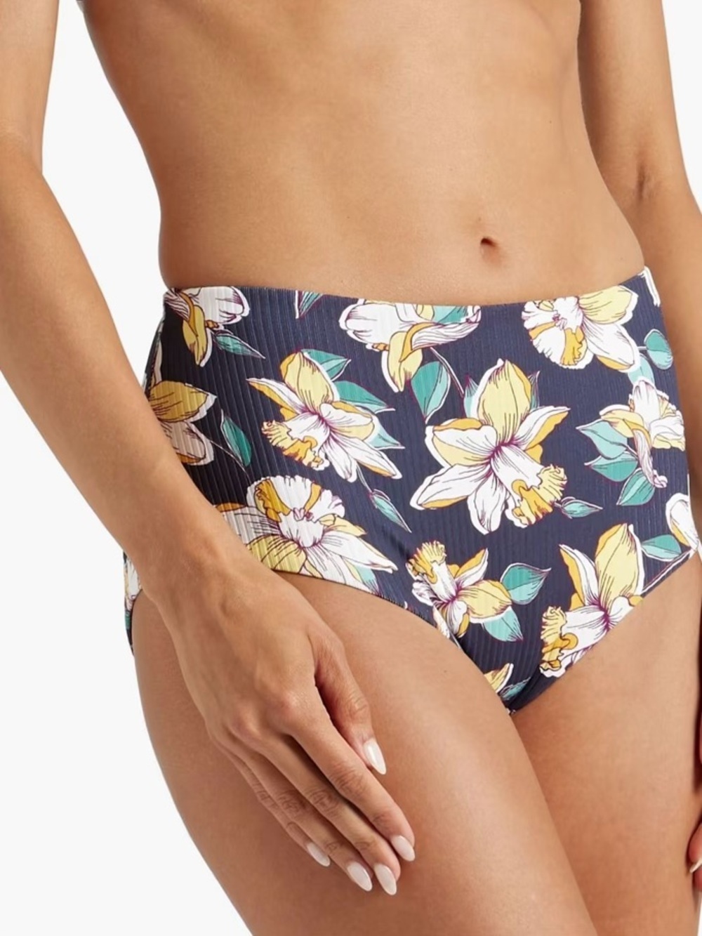 NWT Eberjey ‘Nancy’ Ribbed Bikini Briefs in Navy Blue “Hibiscus” Floral Size XS